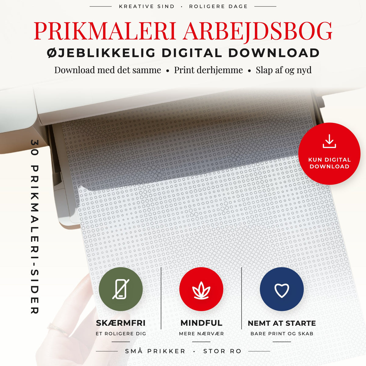 Printbar Julehunde prikmaleri bog til A4- og US Letter-sider