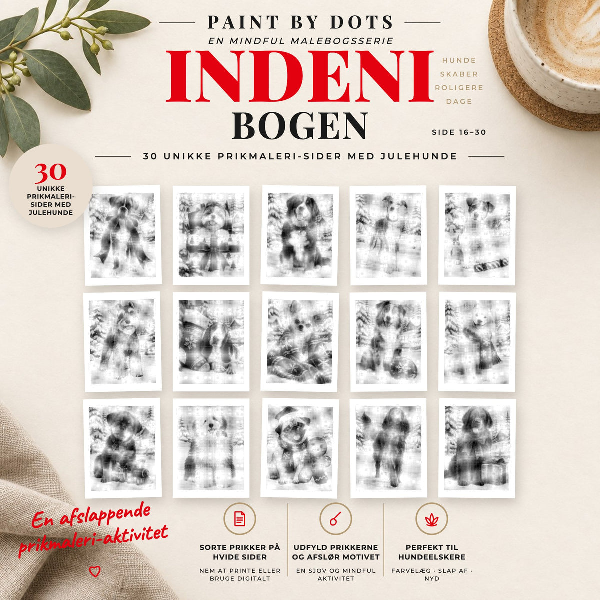 Forhåndsvisning af printbare Julehunde prikmaleri motiver, side 16 til 30