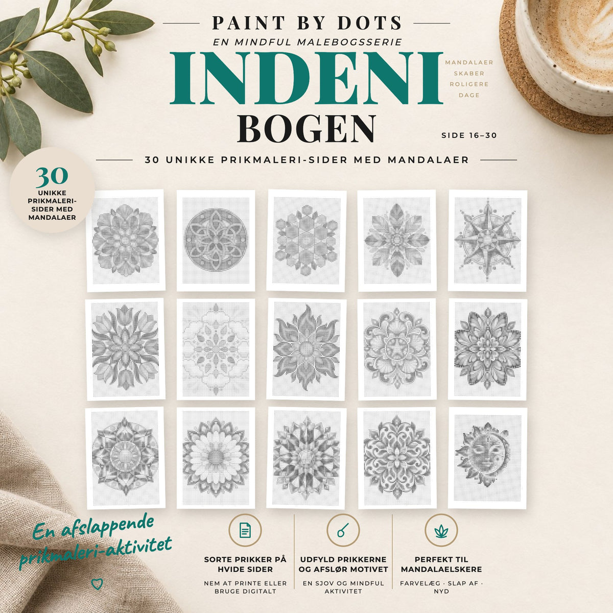 Forhåndsvisning af printbare Mandala prikmaleri motiver, side 16 til 30