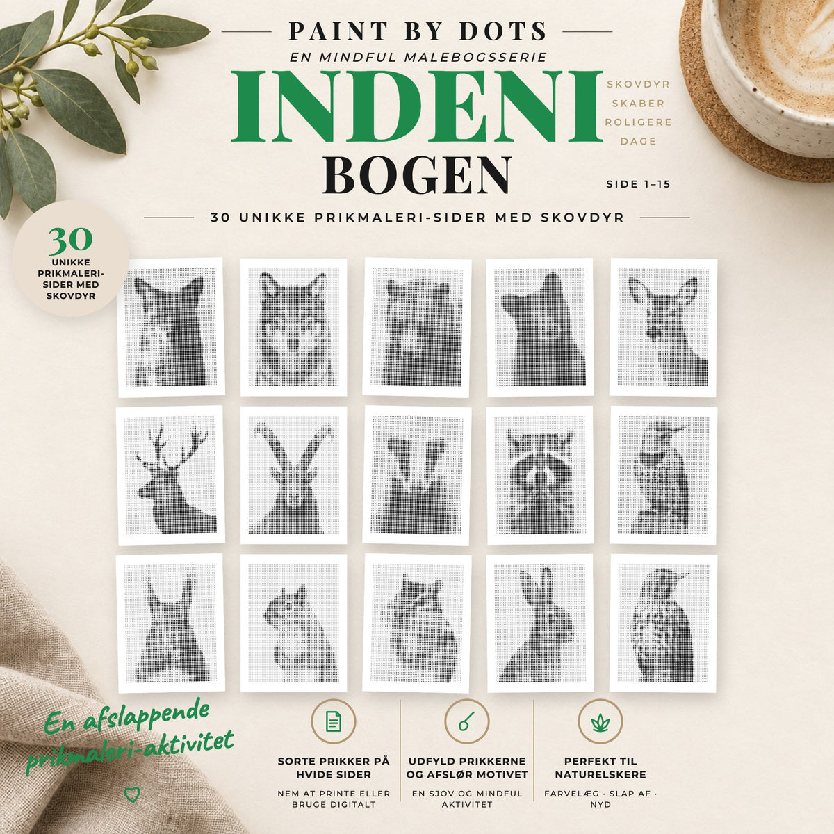Forhåndsvisning af printbare Skovdyr prikmaleri motiver, side 1 til 15