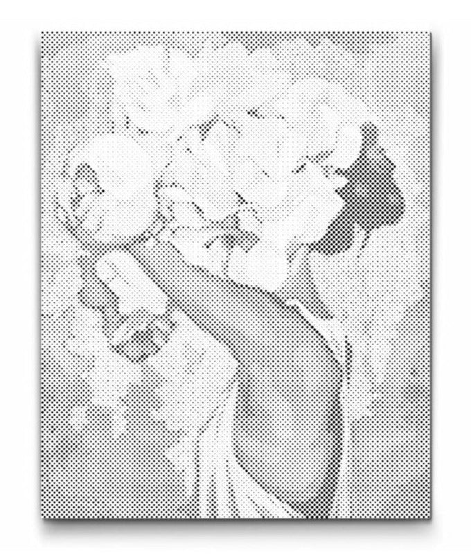 Pigen med bonderoser prikmaleri – feminint kunstmotiv