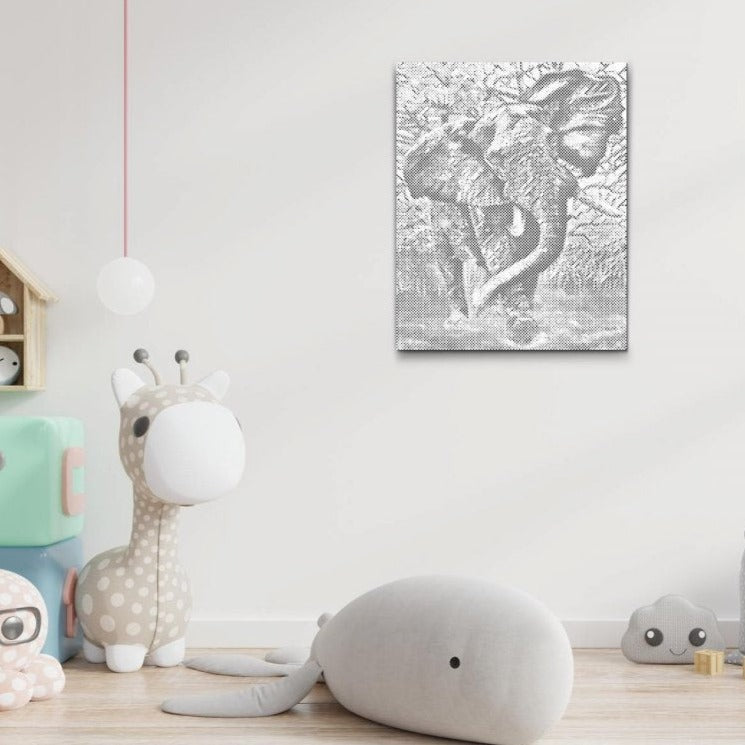 Prikmaleri af elefant i naturen – kraftfuldt dot art motiv