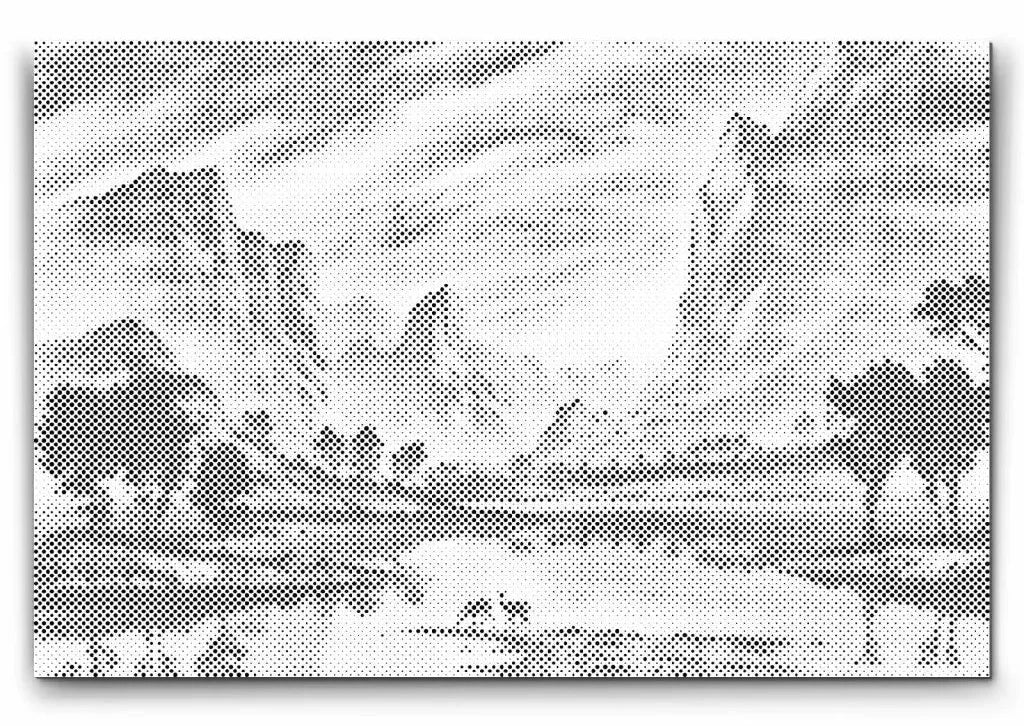 Fredfyldt solopgang prikmaleri – smukt bjerglandskab