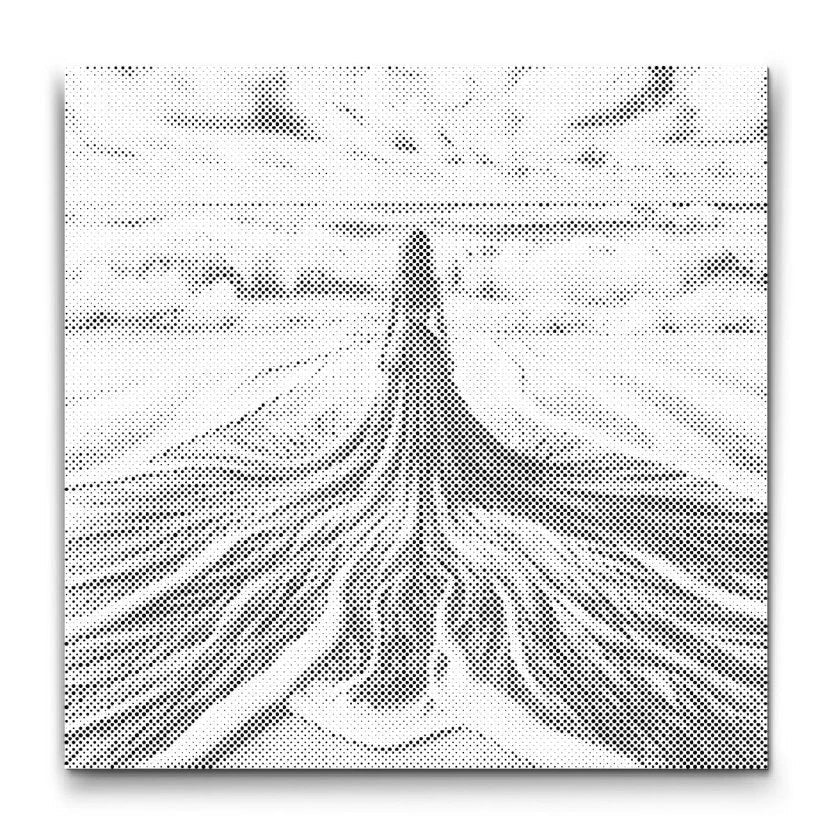 Dot painting havudsigt, prikmaleri sti mod havet, sort blå guld dot painting, rolig kystkunst mal med prikker