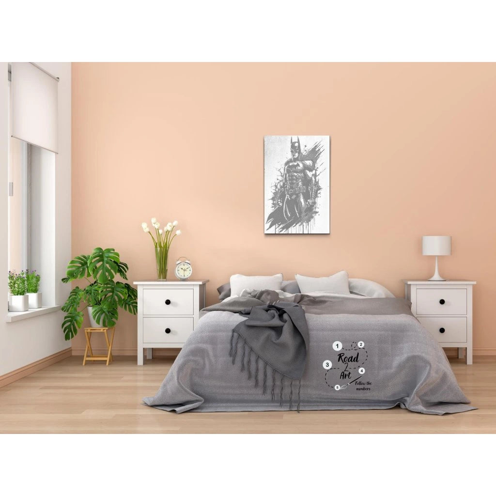 Batman wall art dot painting sort hvid kunst
