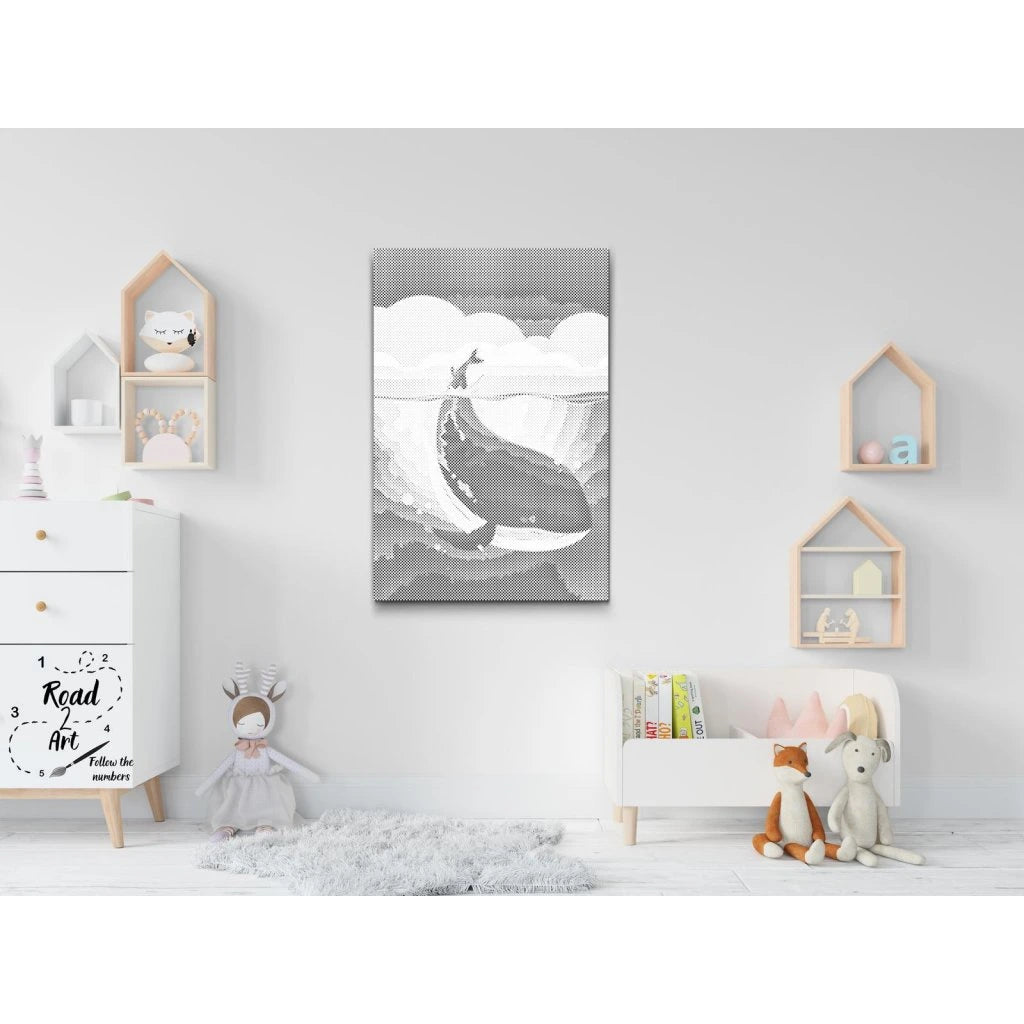 hval kunst mal med prikker dot painting beroligende vægkunst