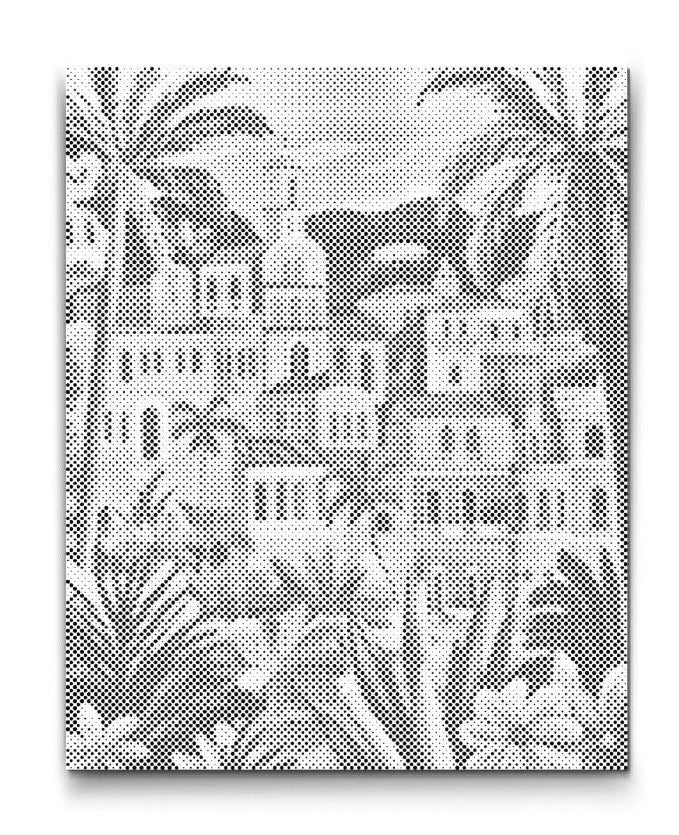 Eksotisk palads med palmer mal med prikker kunst