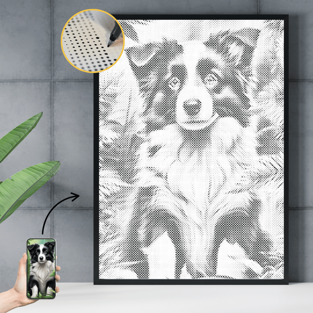 før og efter foto mal med prikker. eksempel på resultat