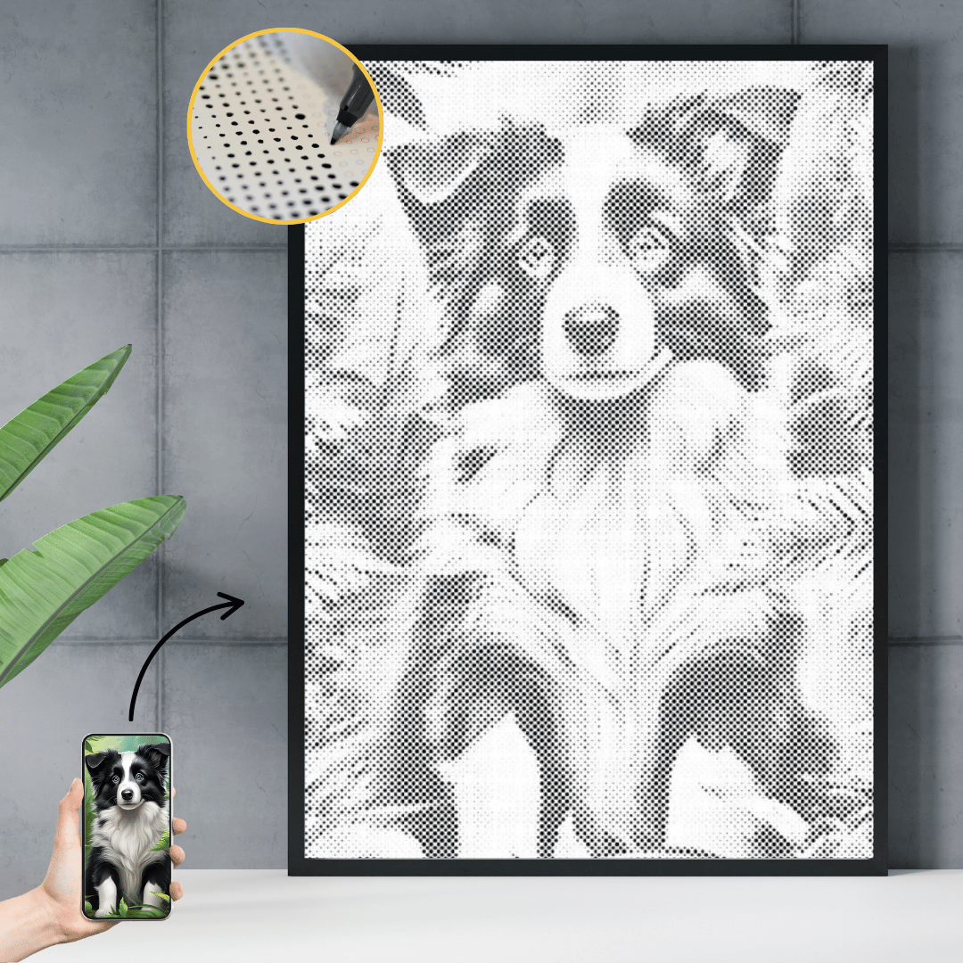 før og efter foto mal med prikker. eksempel på resultat