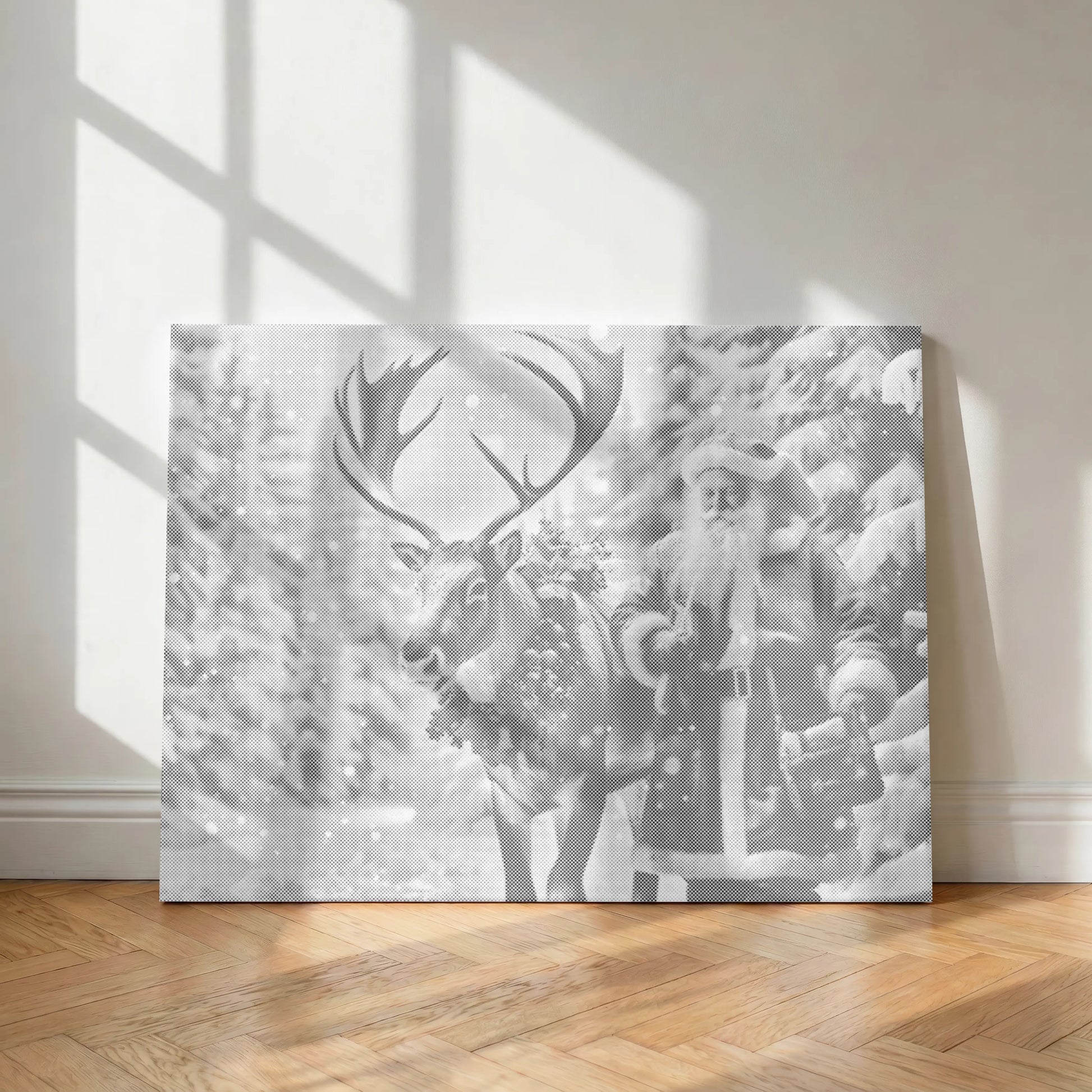 Father Christmas with Reindeer in a Snowy Forest | Dot Painting Kit