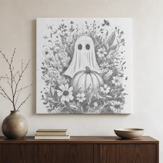 Spøgelse med græskar og blomster Halloween | Mal Med Prikker