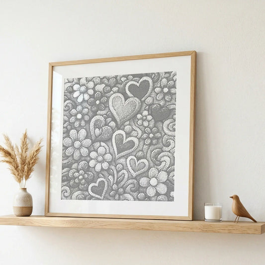 Hjerter og blomster doodle | Mal Med Prikker