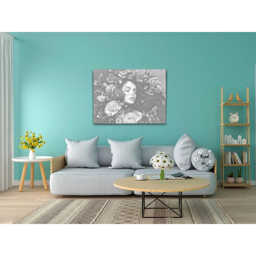 prikmaleri kvindemotiv med blomster – dansk design