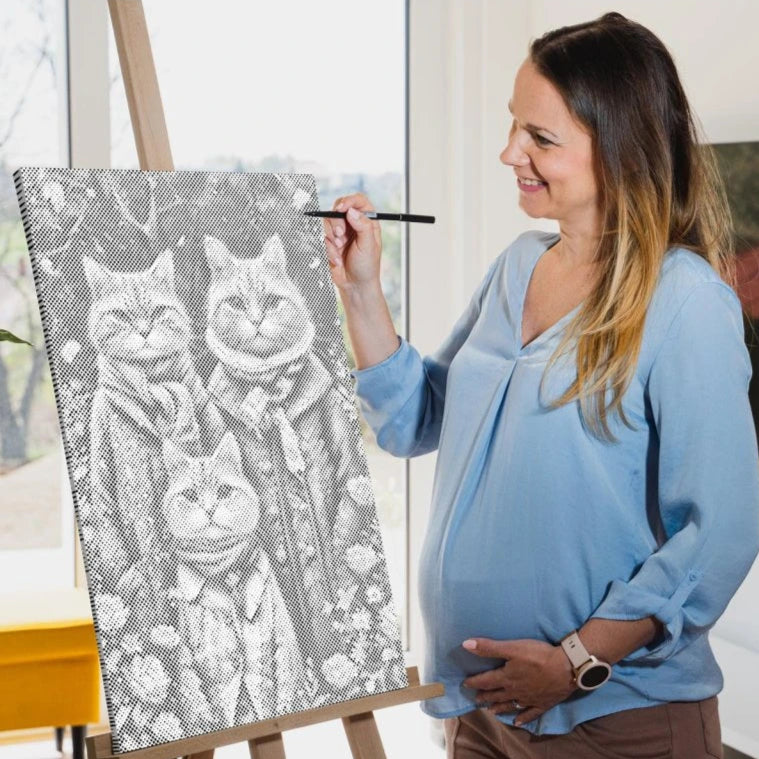 Kattefamilie | Mal Med Prikker som færdigt mal med prikker motiv
