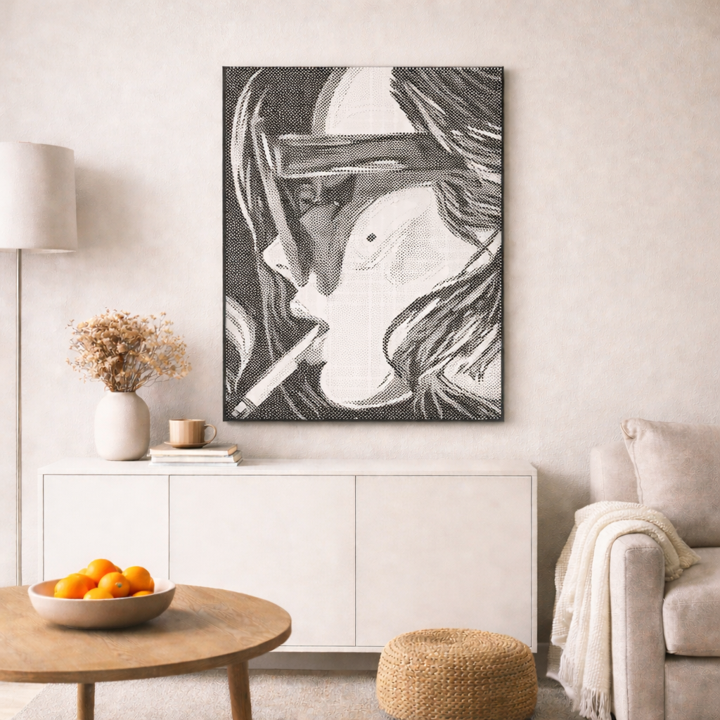 Mal med prikker sæt kvinde med solbriller pop art stil moderne vægdekoration