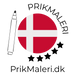 PrikMaleri.dk logo i hvidt på sort baggrund, dansk webshop for prikmaleri.