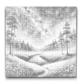 Dot painting natlandskab, prikmaleri landskab nat, sort blå guld dot painting, rolig vægkunst natur mal med prikker