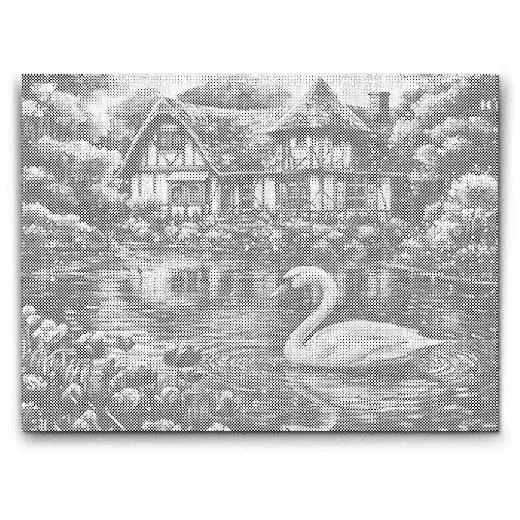 prikmaleri svane ved sø detaljeret premium motiv mal med prikker