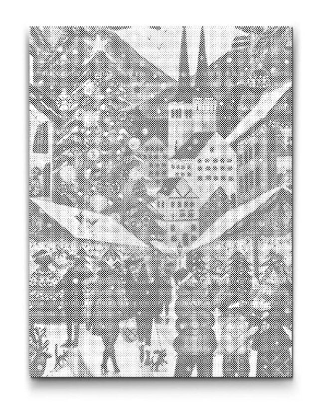 mal med prikker juleby i sne