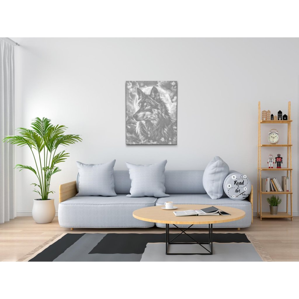 Dyrekunst ulv i måneskin moderne vægkunst mal med prikker 