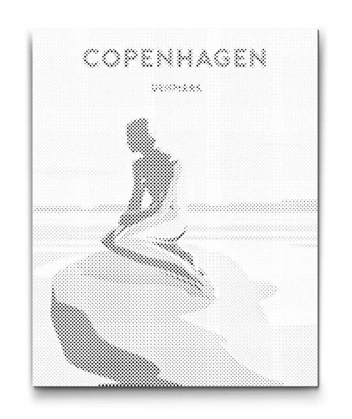 Illustration af Den lille havfrue statuen i København i minimalistisk nordisk stil mal med prikker 