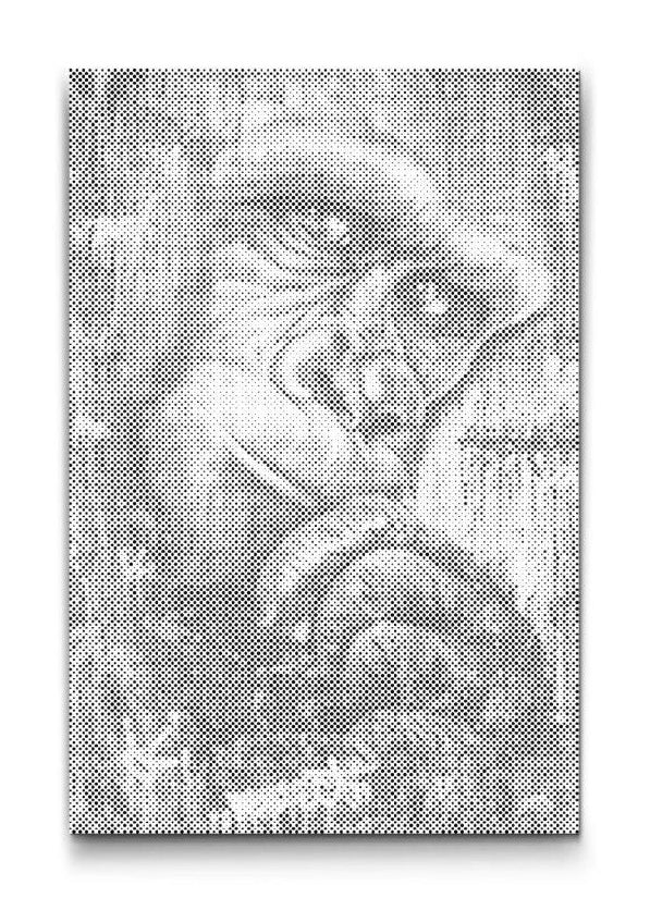 Sort hvid gorilla portræt i minimalistisk dot kunst stil mal med prikker 