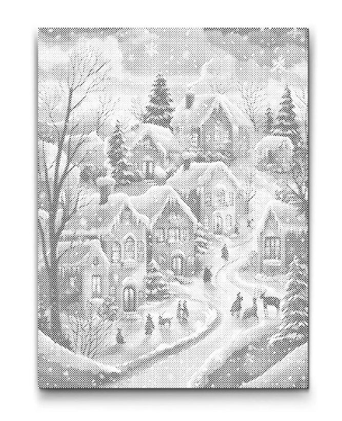 mal med prikker vintermotiv landsby