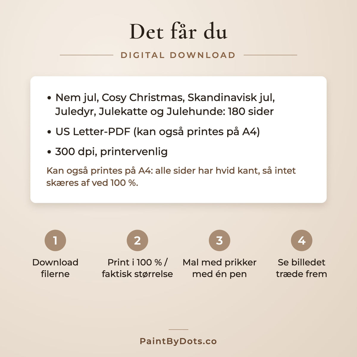 Downloadfiler i Den komplette julesamling prikmaleri pakken, og sådan printer du dem (dot painting)