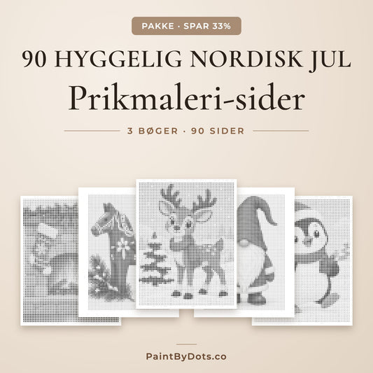 Hyggelig nordisk jul prikmaleri pakke med 90 printbare sider fra 3 bøger