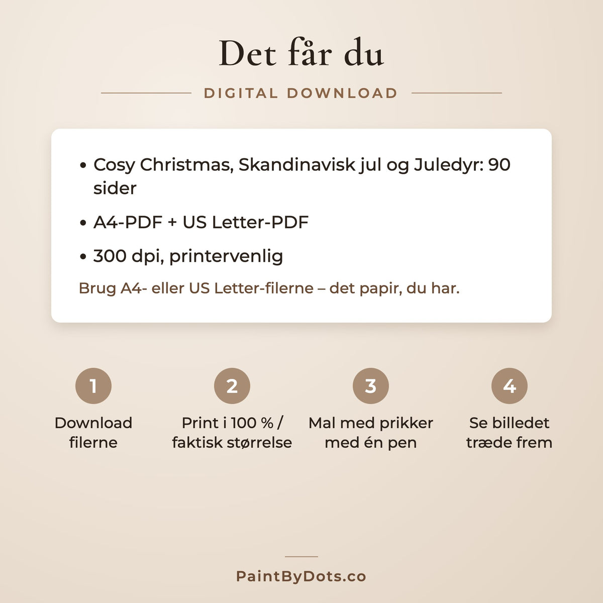 Downloadfiler i Hyggelig nordisk jul prikmaleri pakken, og sådan printer du dem (dot painting)