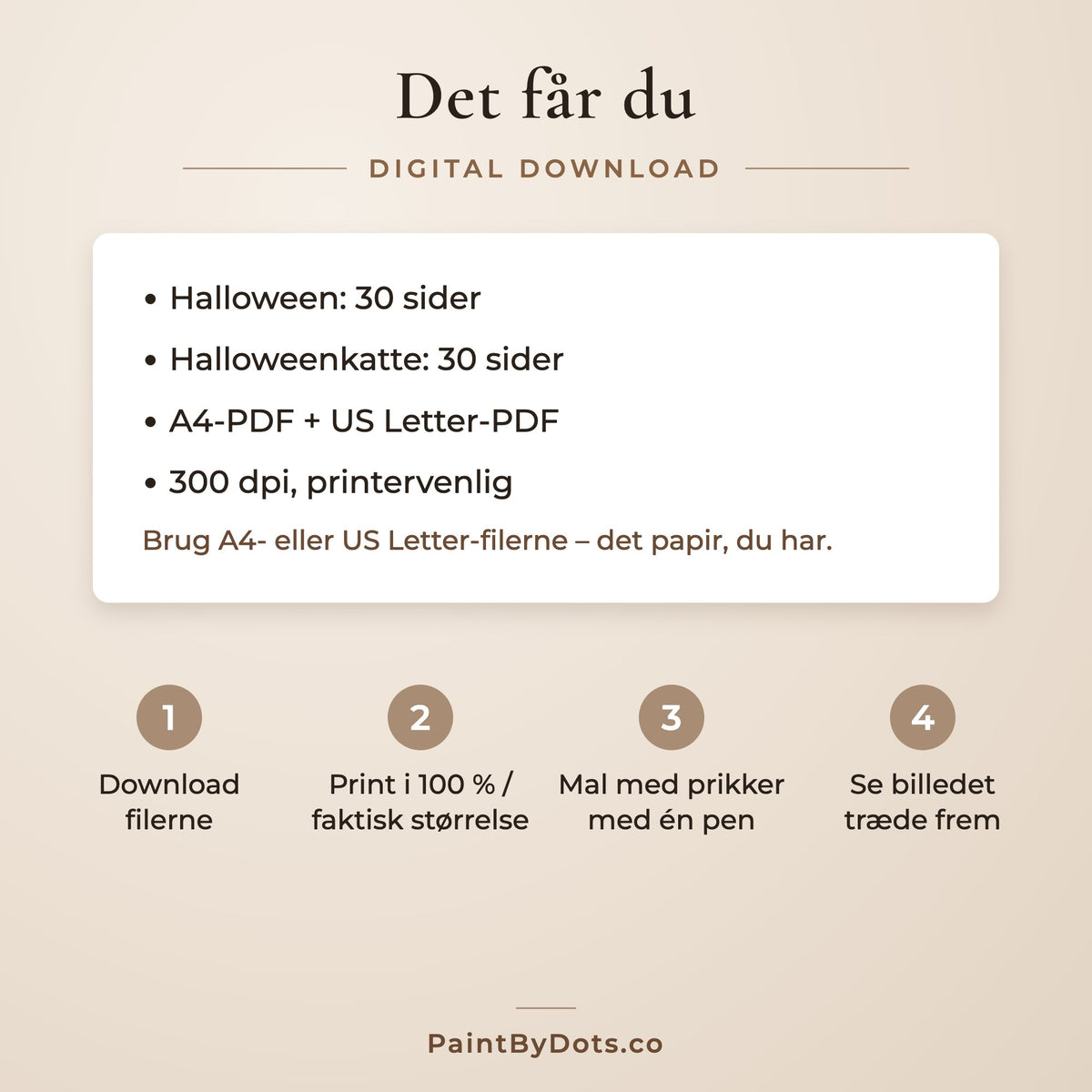 Downloadfiler i Halloween prikmaleri pakken, og sådan printer du dem (dot painting)