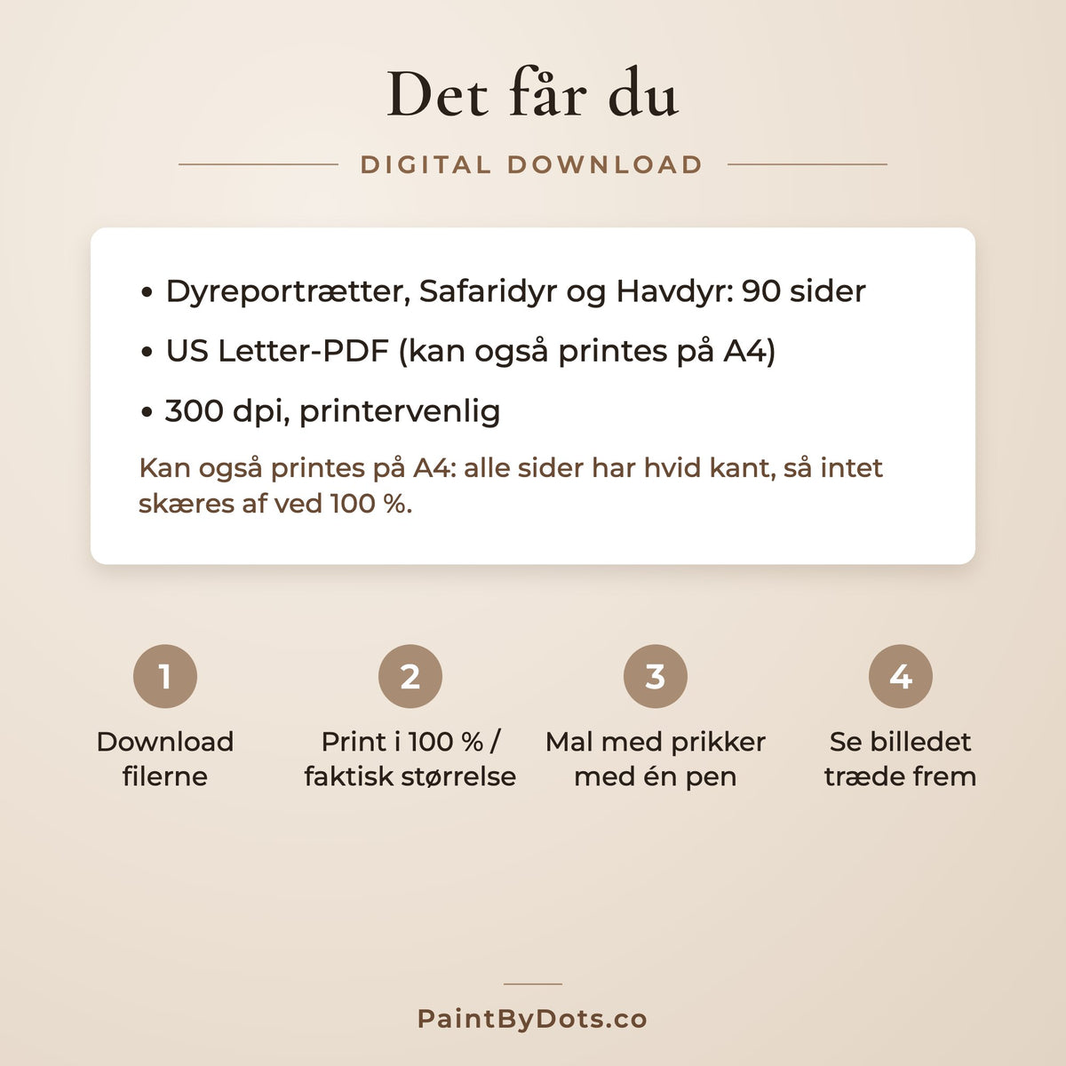 Downloadfiler i Vilde dyr prikmaleri pakken, og sådan printer du dem (dot painting)