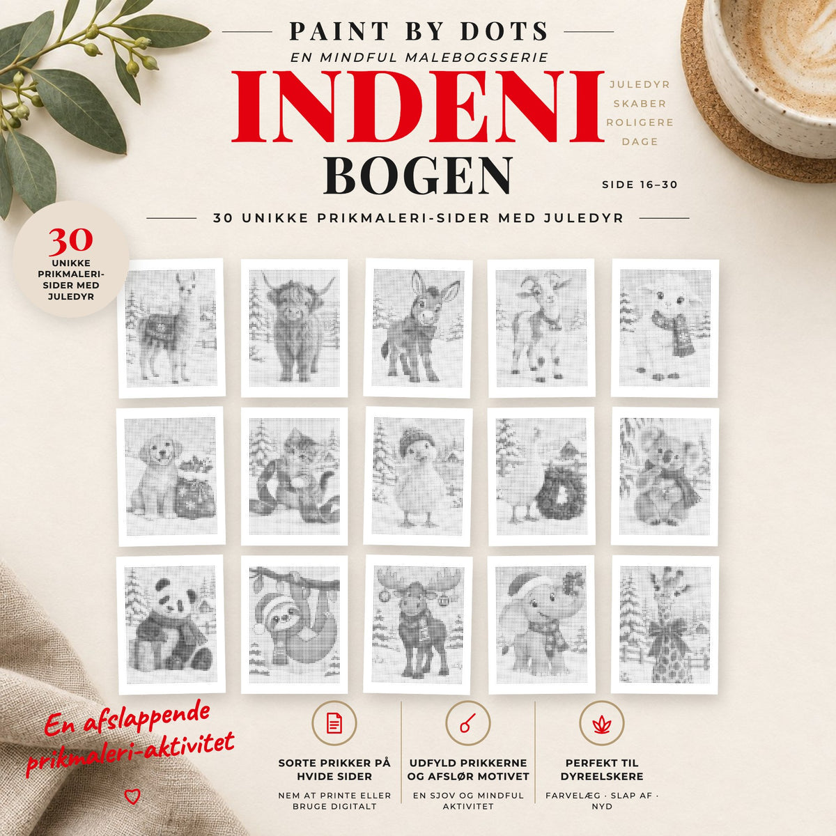 Forhåndsvisning af printbare Juledyr prikmaleri motiver, side 16 til 30
