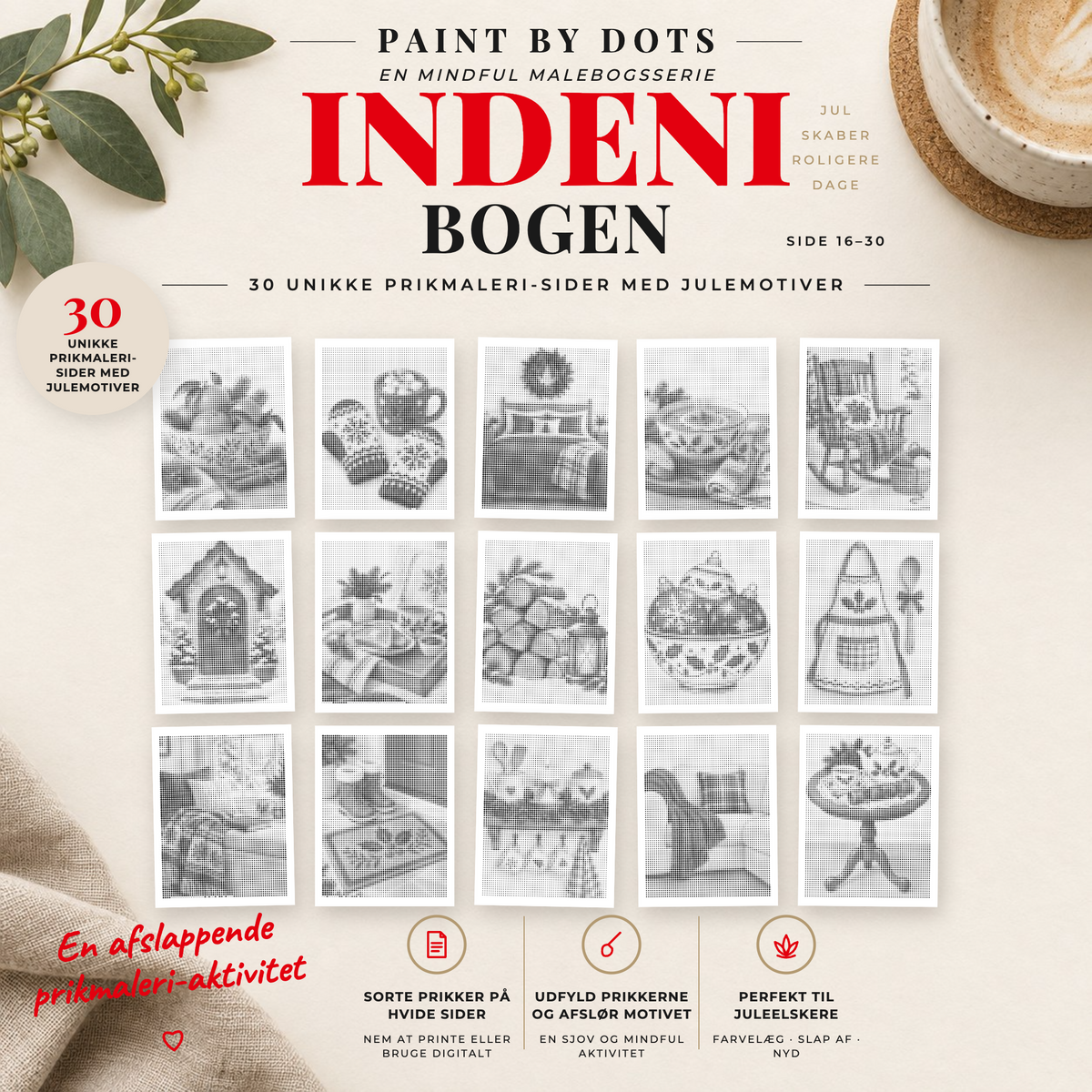 Forhåndsvisning af printbare Cosy Christmas prikmaleri motiver, side 16 til 30