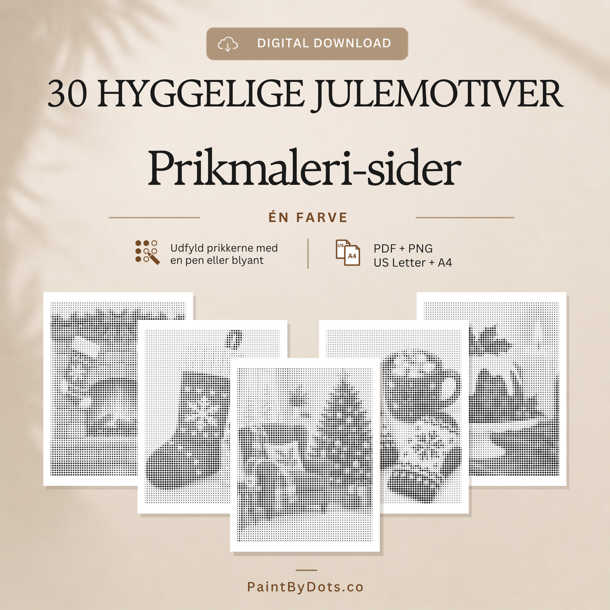 Cosy Christmas digital download med 30 printbare prikmaleri julesider
