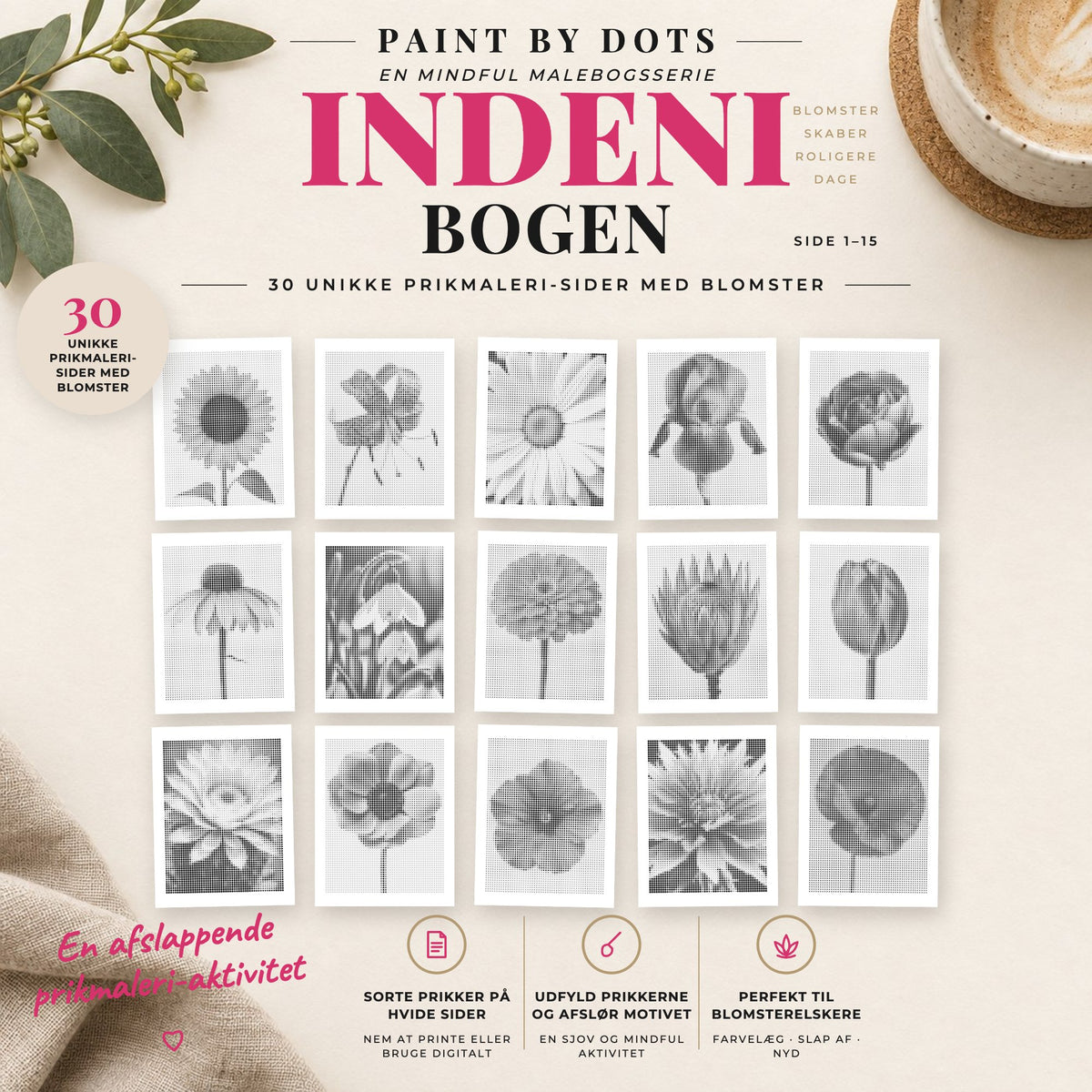 Forhåndsvisning af printbare Blomster prikmaleri motiver, side 1 til 15