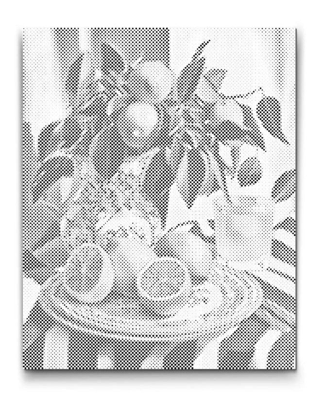 Dot painting med citroner i skål, prikmaleri med valgfri farve, sort blå eller guld kunst