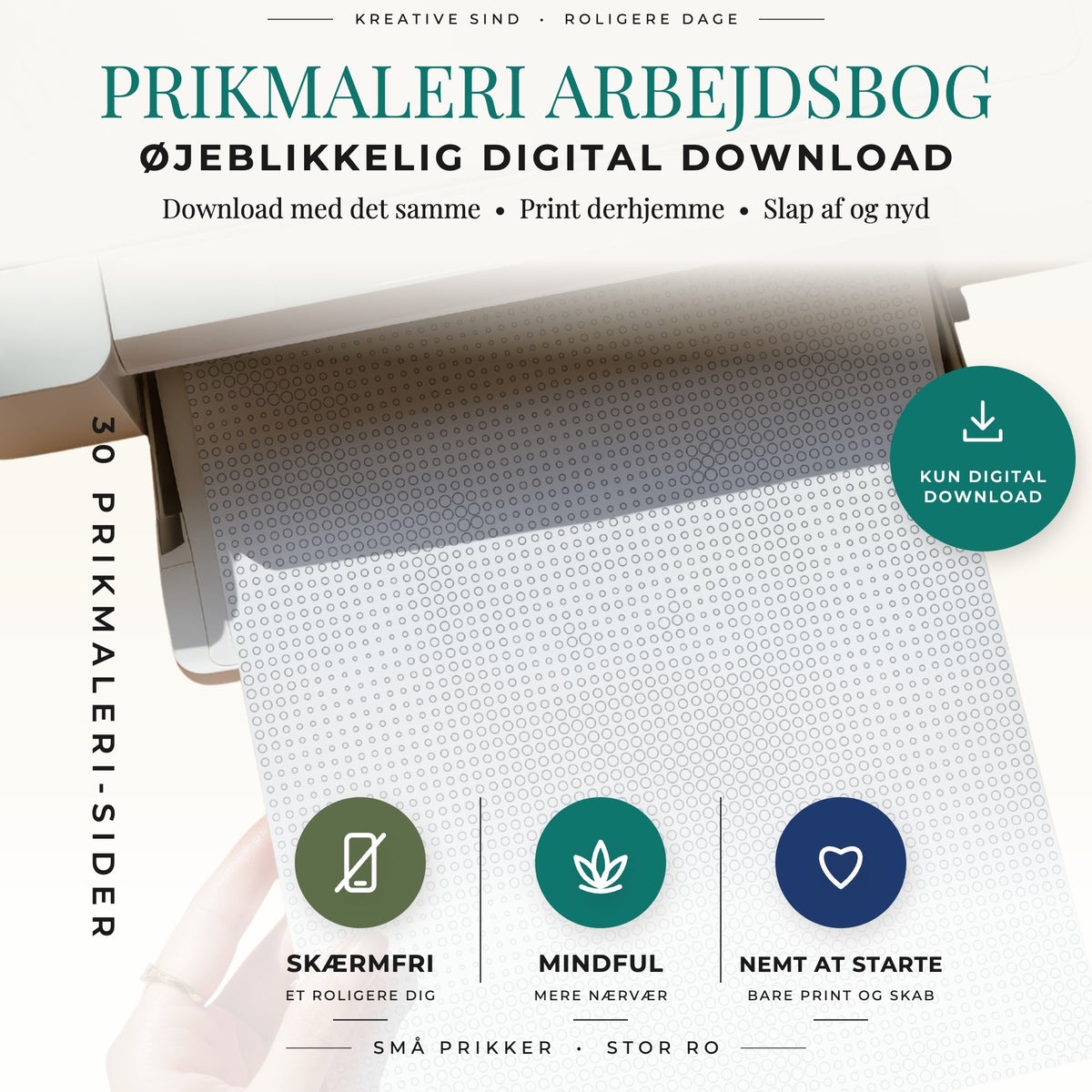 Printbar Mandala prikmaleri bog til A4- og US Letter-sider