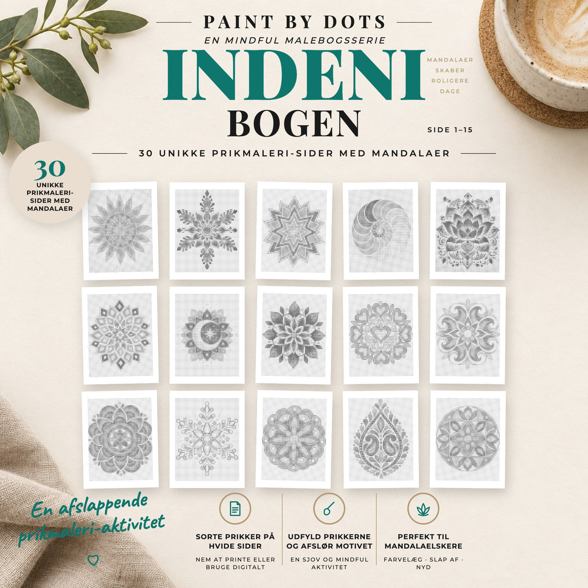 Forhåndsvisning af printbare Mandala prikmaleri motiver, side 1 til 15