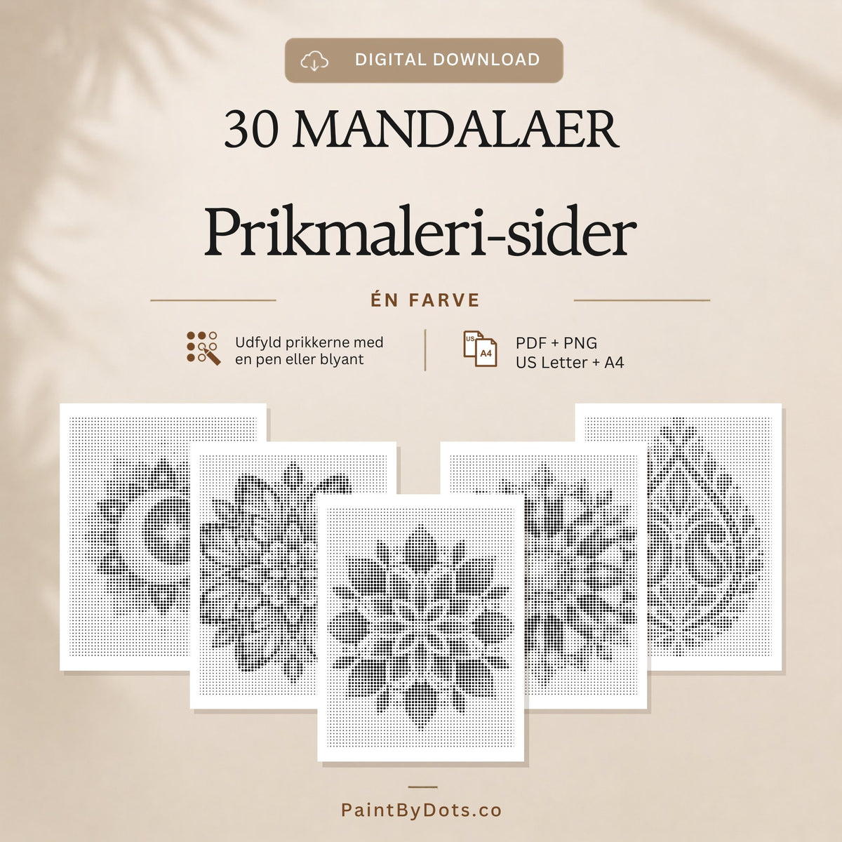 Mandala digital download med 30 printbare prikmaleri sider (dot painting)