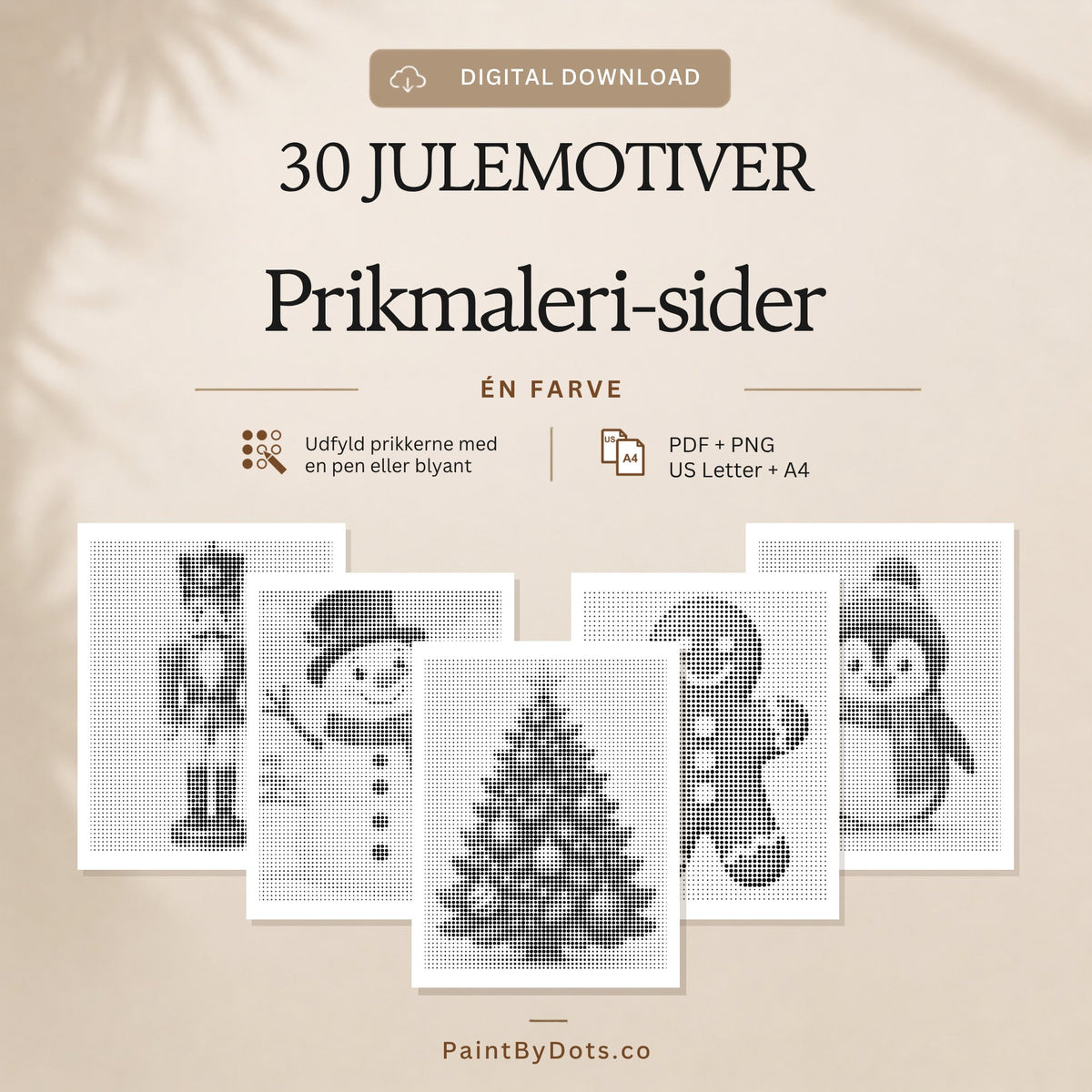 Nem jul digital download med 30 printbare prikmaleri sider (dot painting)