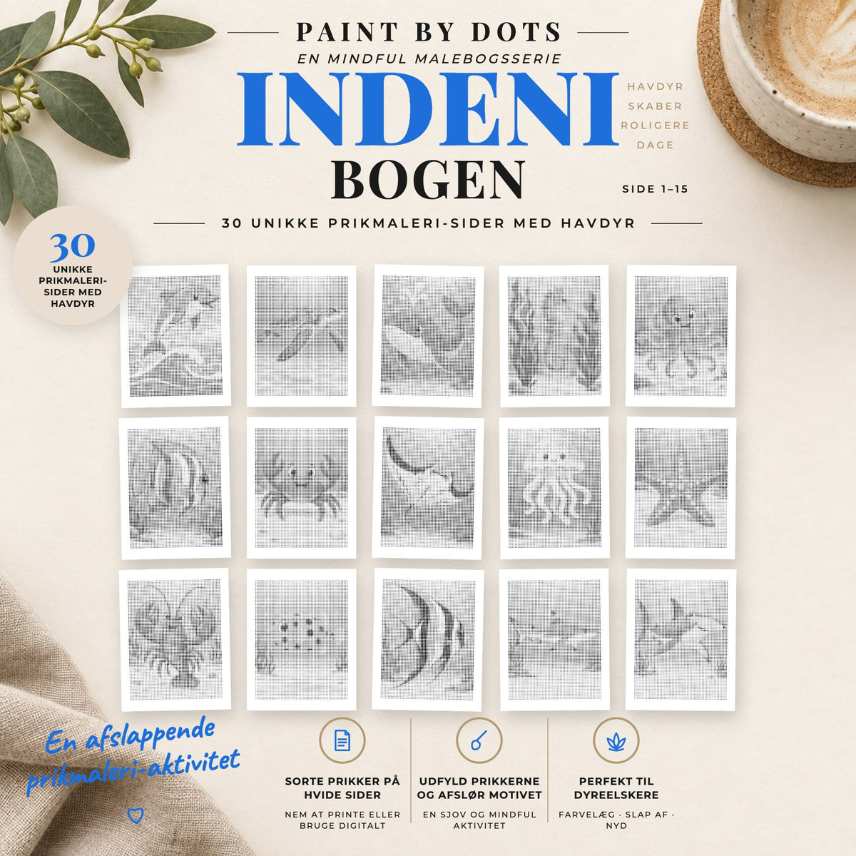 Forhåndsvisning af printbare Havdyr prikmaleri motiver, side 1 til 15