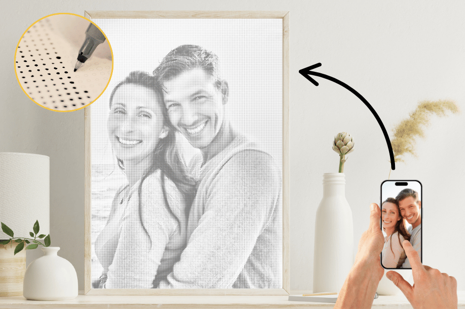 Mal med prikker komplette kits med lærred og prikpenne. 