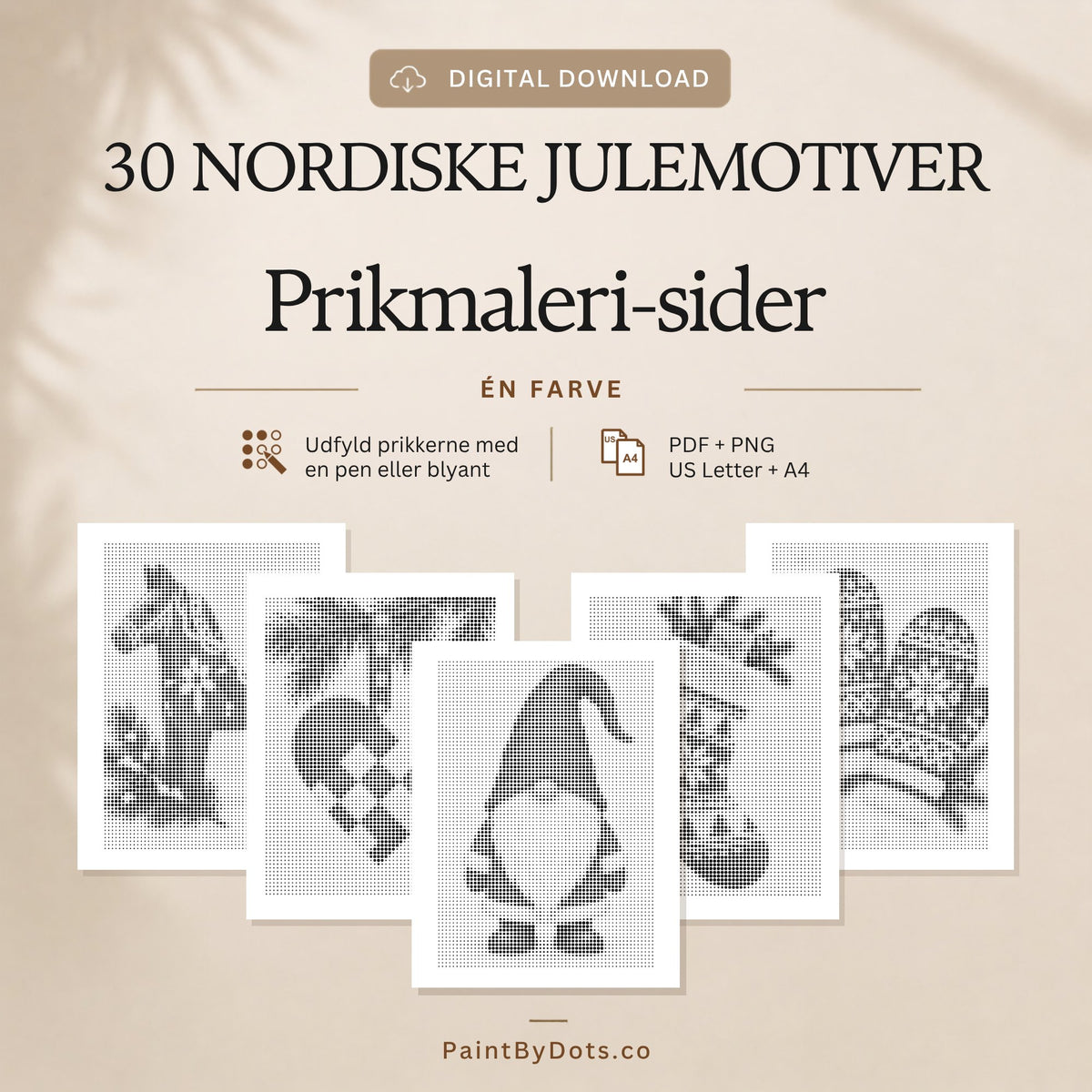 Skandinavisk jul digital download med 30 printbare prikmaleri sider (dot painting)