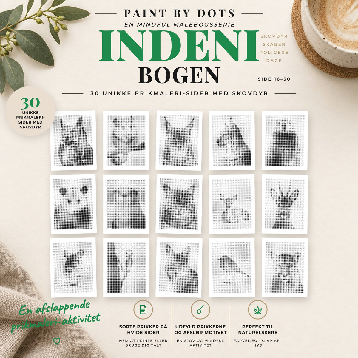 Forhåndsvisning af printbare Skovdyr prikmaleri motiver, side 16 til 30